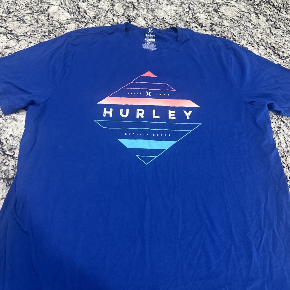 Hurley Surfing T Shirt Men XXL Royal‎ Short Sleeve Graphic Chest Logo Spellout